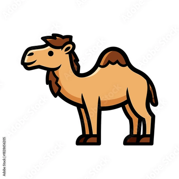 Fototapeta A cartoon camel stands facing left, showcasing its humps and brown accents.