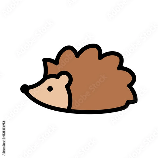 Fototapeta A simple, cartoon illustration of a hedgehog with brown spines and tan face.