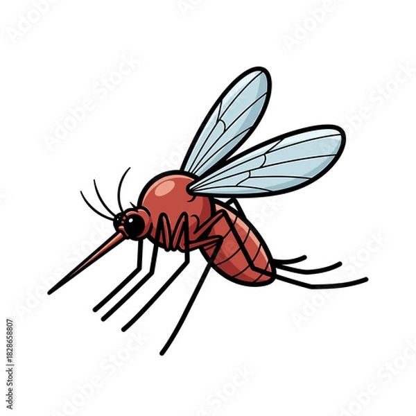 Fototapeta A detailed illustration of a mosquito with wings and long proboscis, isolated.