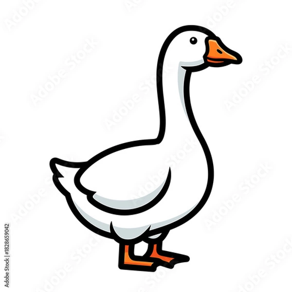 Fototapeta A cartoon illustration of a white goose standing upright, facing the viewer.