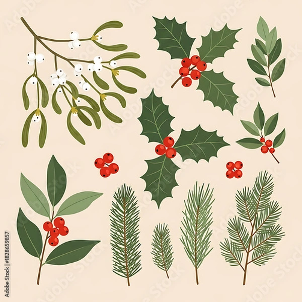 Obraz Christmas Botanical Elements Collection