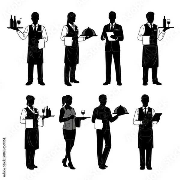 Obraz  silhouette vector set featuring male and female waitstaff