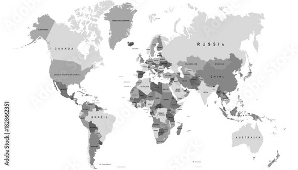 Fototapeta World map. Grey modern vector map. Silhouette map.
