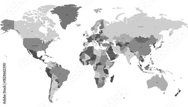 Fototapeta World map. Grey modern vector map. Silhouette map.
