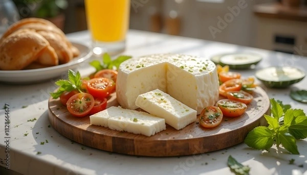 Obraz Traditional Middle Eastern Breakfast With Nabulsi Cheese. nabulsi cheese