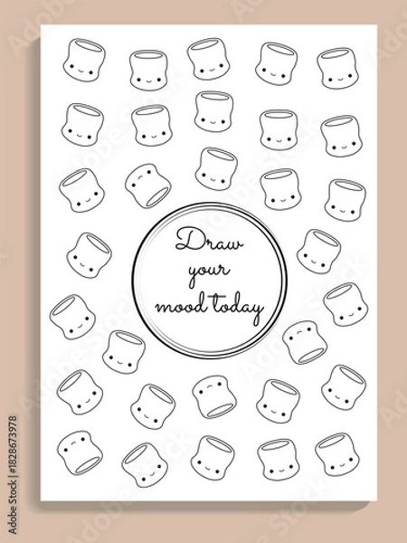 Obraz Kawaii Marshmallow Mood Tracker Page Layout, Cute Doodle Emotion Journal Template