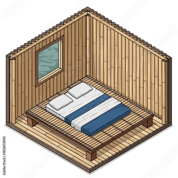 Obraz Bamboo Bliss: Serene Isometric Bedroom Interior with Natural Elements