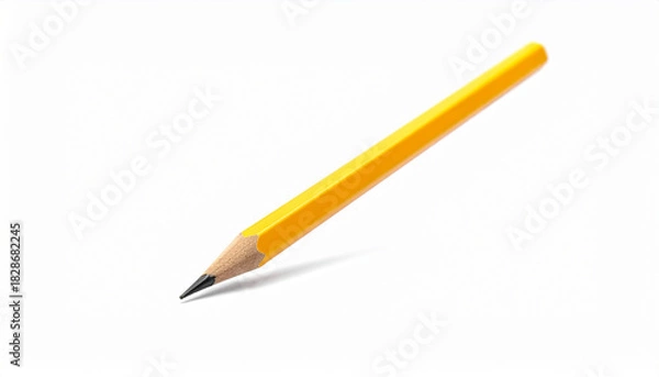Fototapeta Sharpened Yellow Wooden Pencil with Graphite Tip on White Background – Classic Writing Tool for School, Art, Office, Sketching, Note-Taking, Minimalist Design, Education, and Creative Expression 