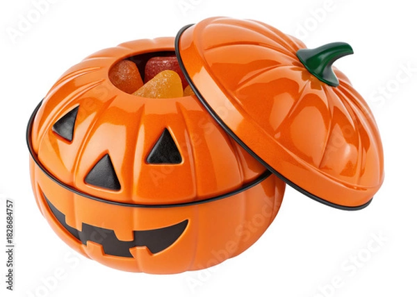 Fototapeta pumpkin-shaped-candy-box- on a isolated transparent background	