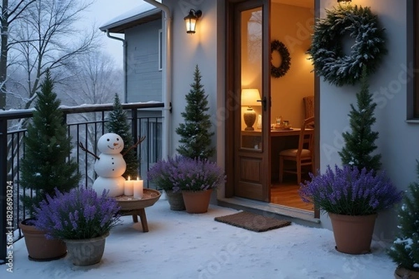 Fototapeta Ein gemütlicher, winterlicher Balkon
