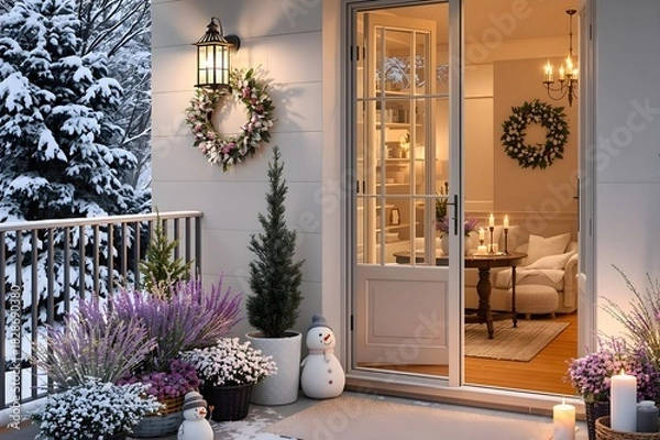 Fototapeta Ein gemütlicher, winterlicher Balkon