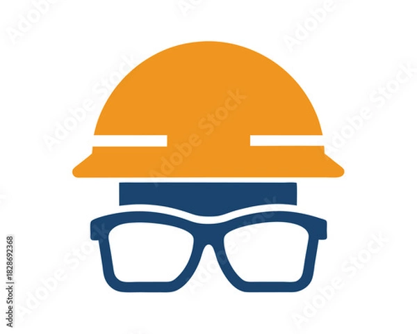 Obraz Construction Worker Safety Gear Icon with Hard Hat and Glasses Illustration Vector