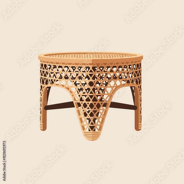 Obraz Stylized Rattan Stool Illustration on Light Beige Background for Decor