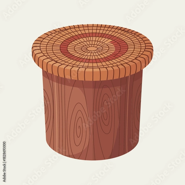 Obraz Stylized Wooden Stool Illustration with Circular Patterned Seat Design