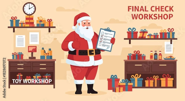 Obraz Santa's final preparations in his workshop: ensuring every child receives a present