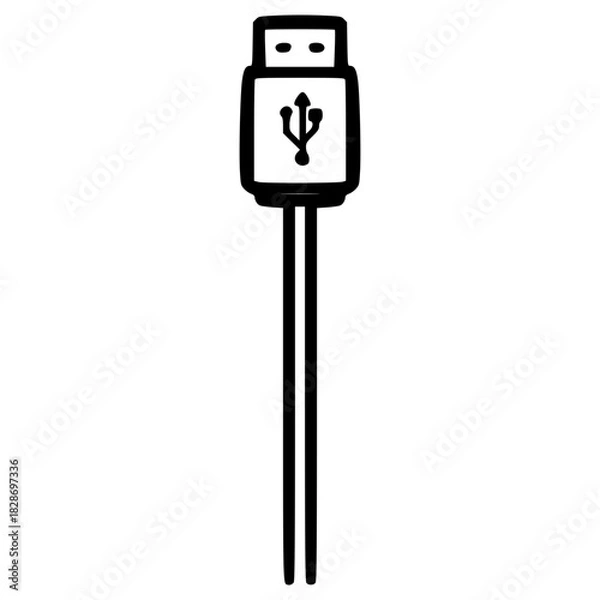 Fototapeta doodle USB cable illustration hand drawn outline vector