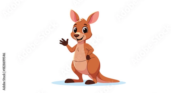 Fototapeta A cheerful kangaroo character waves a friendly hello with a welcoming expression.