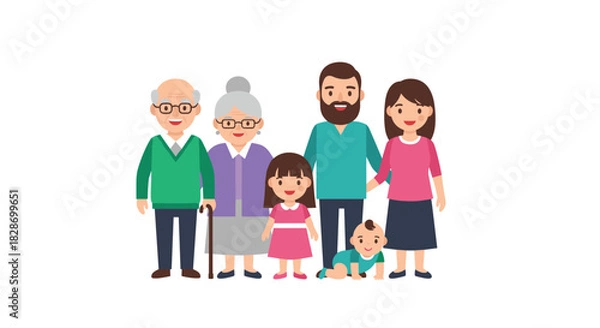 Fototapeta A happy family enjoys a camping trip with a tent and a warm campfire.