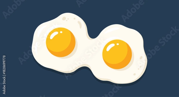 Fototapeta Two sunny-side up fried eggs are perfectly cooked for a simple and delicious breakfast.