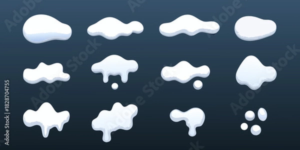 Fototapeta Cartoon snow caps and drips set for winter design elements