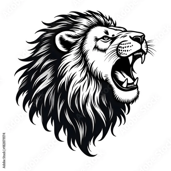 Fototapeta Roaring Lion: The king of the jungle, a majestic lion roars with fierce determination, its detailed mane and open mouth emphasizing its power and dominance.