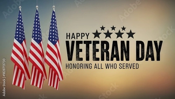 Obraz Happy Veterans Day, honoring all who served with American flags