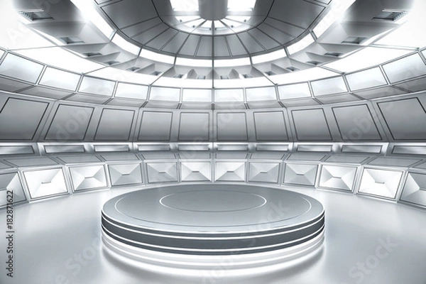 Obraz Futuristic empty stage. Modern Future background technology Sci-fi interior concept. 3d rendering