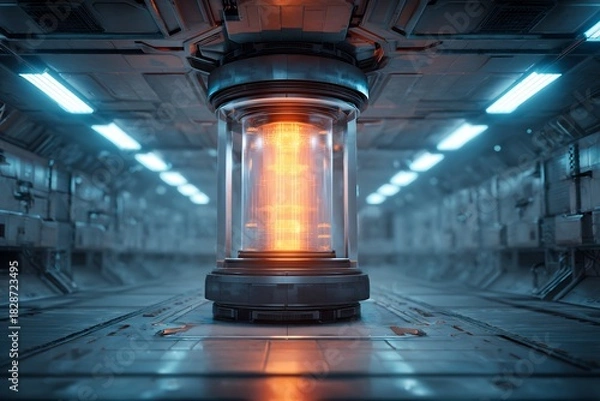 Obraz Futuristic robotic AI powered energy core glowing sci fi chamber