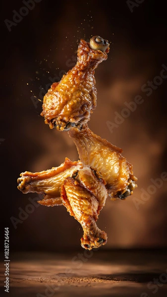 Obraz Fried chickens on dark background. Sample for design