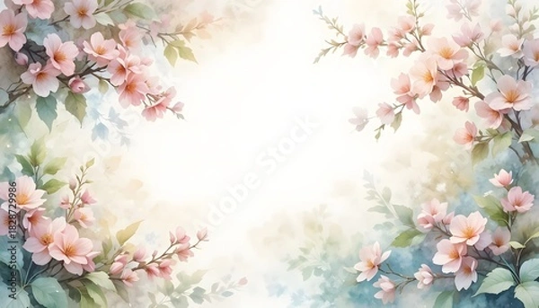 Fototapeta Soft focus pink blossom branches framing a bright white center