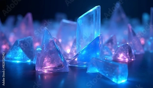 Fototapeta Abstract glowing ice shards illuminated with blue and purple light