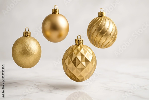 Obraz Golden Christmas ball ornaments with various textures and patterns