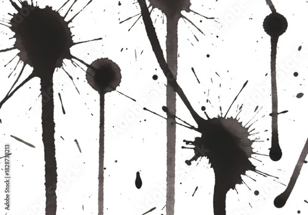 Obraz 墨の飛沫と滲みによる抽象的なテクスチャ背景素材　墨汁の飛び散り スプラッシュ グランジデザインエレメント