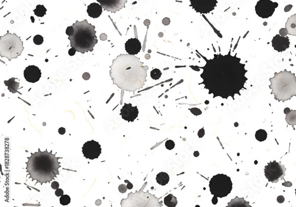 Obraz 墨の飛沫と滲みによる抽象的なテクスチャ背景素材　墨汁の飛び散り スプラッシュ グランジデザインエレメント