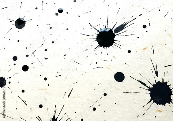 Obraz 墨の飛沫と滲みによる抽象的なテクスチャ背景素材　墨汁の飛び散り スプラッシュ グランジデザインエレメント