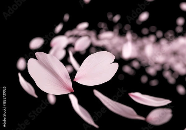 Obraz フォーカスされた花びらが舞う オーバーレイ用ロマンチック背景　桜吹雪　桜　舞う