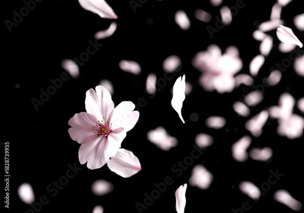 Obraz フォーカスされた花びらが舞う オーバーレイ用ロマンチック背景　桜吹雪　桜　舞う