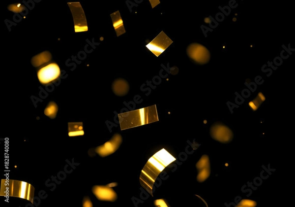 Obraz キラキラと舞い落ちるメタリックなコンフェッティの背景素材　金色の紙吹雪