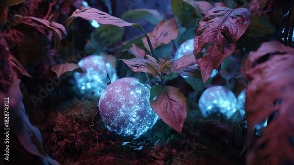 Obraz Robotic cybernetic garden glowing AI controlled plants