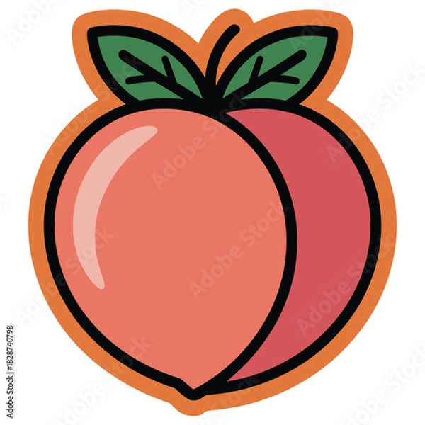 Fototapeta Fresh and Juicy Peach Vector Illustration with Outline Design