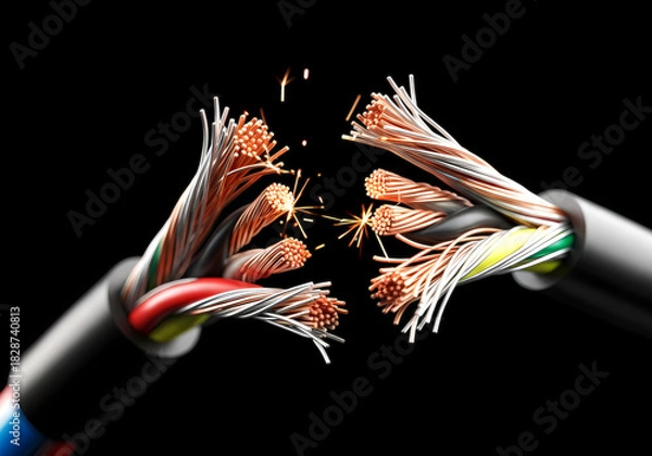 Obraz 剥き出しの電線端と通信ケーブルの構造　断線