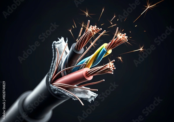 Obraz 剥き出しの電線端と通信ケーブルの構造　断線