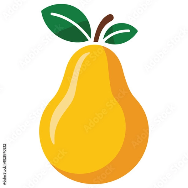 Fototapeta Illustration of a ripe pear with leaves on a white background