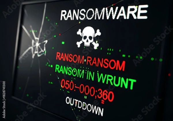 Obraz ランサムウェア警告画面と高額な身代金要求の表示