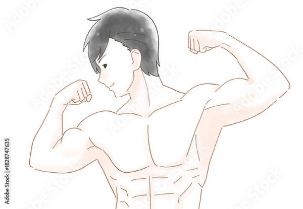 Obraz 筋肉ムキムキの男性　水彩風イラスト