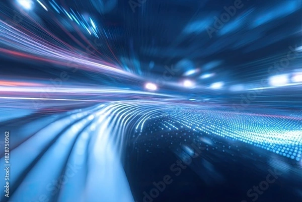 Obraz Abstract digital rendering of curved light trails in shades of blue, hinting at motion