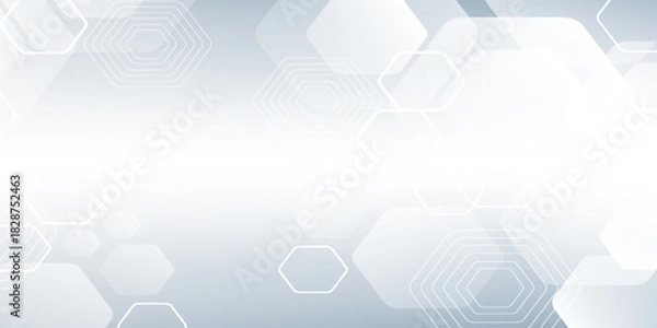Fototapeta Abstract blue and white hexagon background. Futuristic digital hi-technology banner. Healthcare background. Vector