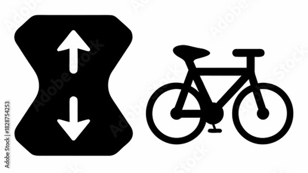 Fototapeta Cycle track sharing icon graphic, a dedicated bike lane symbol with directional arrows for safety, promote cycling and safe road use in your designs