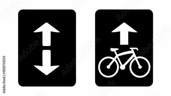 Fototapeta Bike lane direction signs indicate two way bicycle traffic and one way bike traffic, ensuring safety and organized routes for cyclists in urban areas