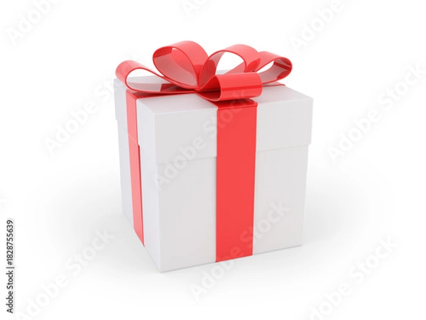 Fototapeta 3D White Gift Box with Red Ribbon Isolated on Transparent Background
